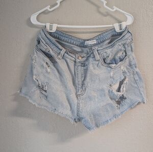 KanCan Light Blue Distressed Frayed Jean Shorts 30 Pockets Denim High Waist